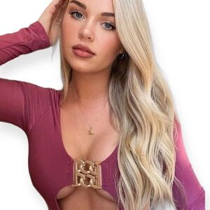 New Fashion Nova Plum Pink Gold Accent Cut Out Bodysuit Top XL